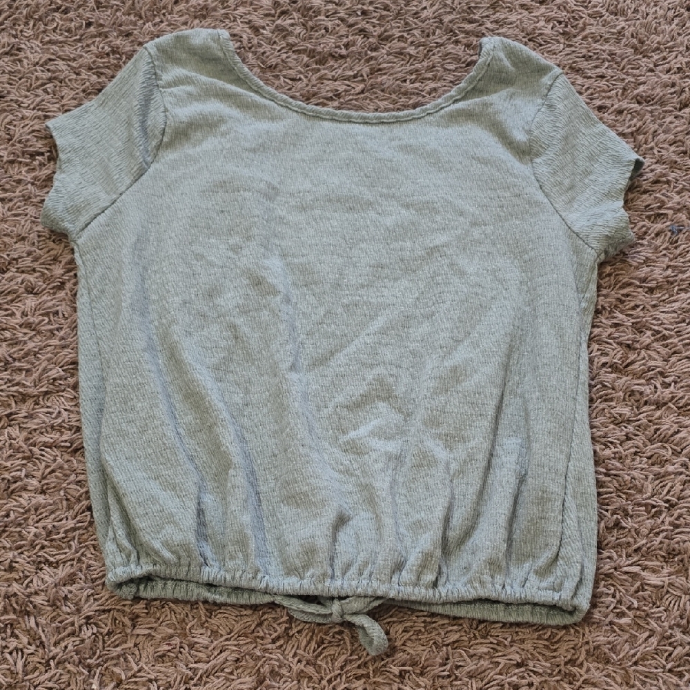 Willow Gray Crop Tie Front T-Shirt